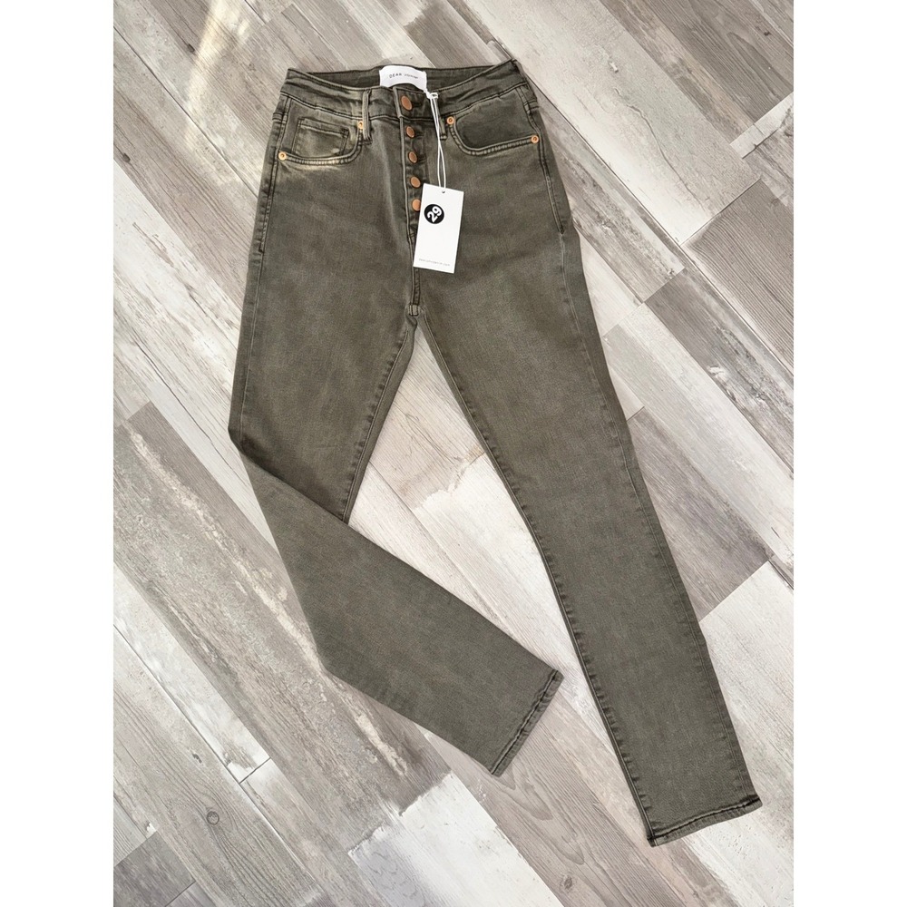 Dear John Skinny Jeans Women Olive Green Button Fly High Rise Size 29